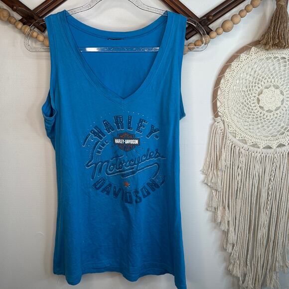 Harley Davidson Blue V Neck San Juan Puerto Rico Tank - Picture 1 of 3